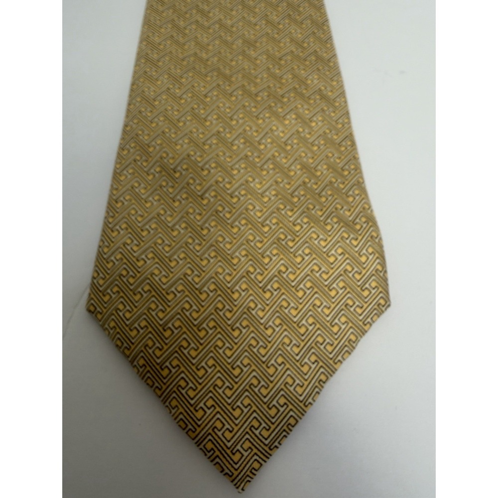 HERMES Men's Tie Silk Yellow H Geometric Pattern All Over Print 5293 TA 61 Inch